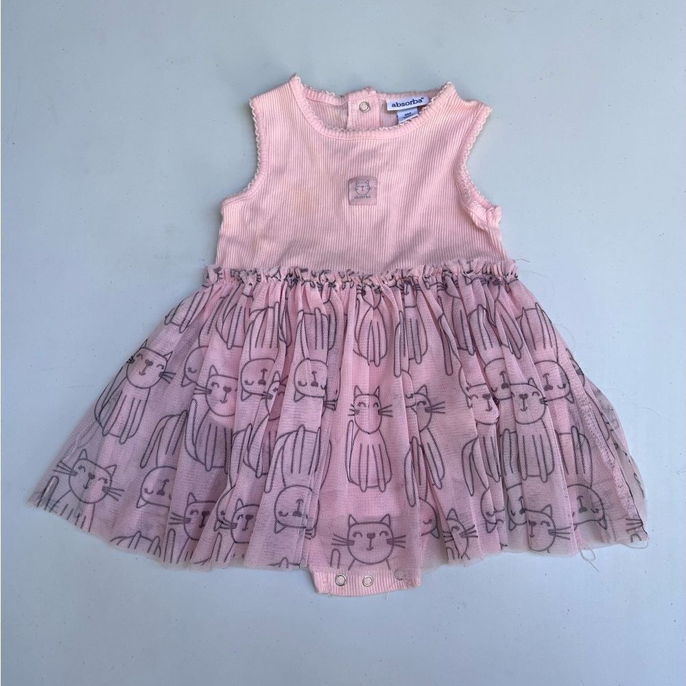 Absorba Dress Baby Girls  Pink Kitty Cat Tulle Tank Tutu Summer 9 month